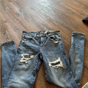 American Eagle Blue Skinny Jeans with Distressed Details